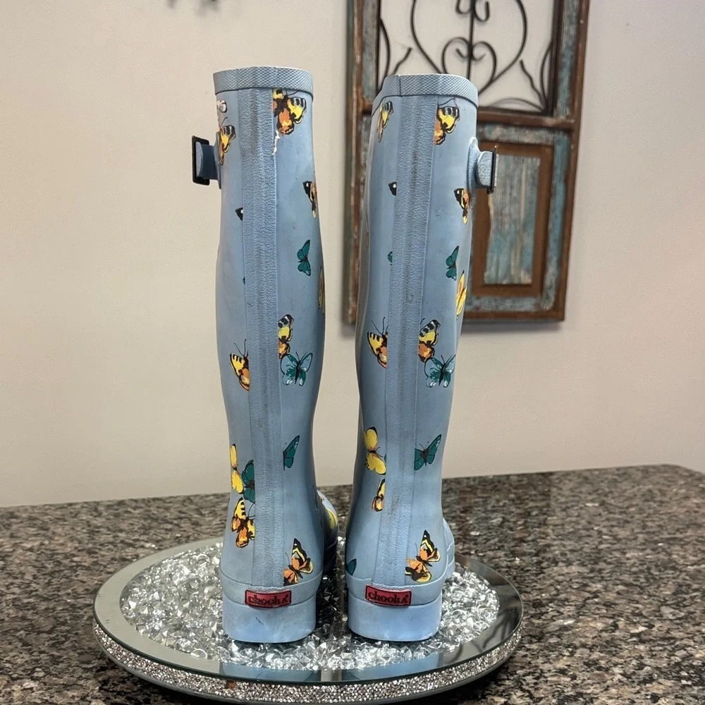 Chooka Light Blue Boots with Butterfly Design